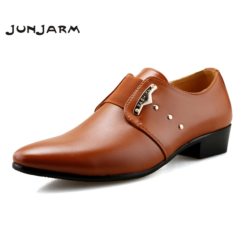 JUNJARM Men Formal Shoes Mens Slip On Shoes PU Leather